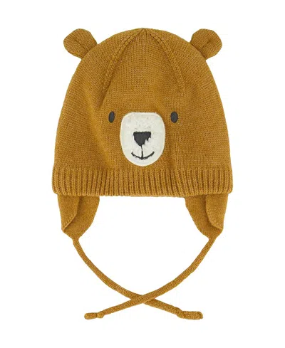 Deux Par Deux Unisex Bear Face Fleece Lined Ear Flap Winter Knit Hat - Baby, Little Kid In Brown