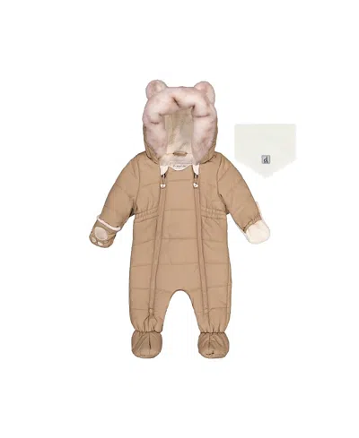 Deux Par Deux Unisex Bear Paw One Piece Footie Fleece Neckwarmer Snowsuit - Baby In Nude