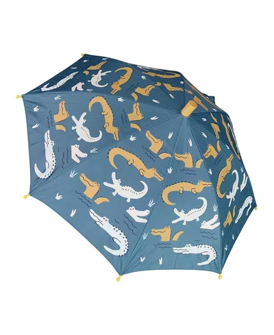 Deux Par Deux Kids'  Unisex Blue Umbrella With Crocodiles That Change Color Upon Contact With Water - Littl