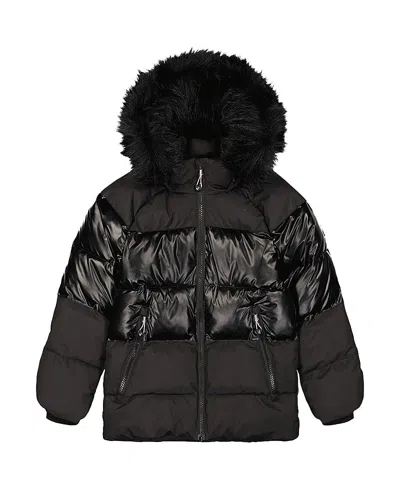 Deux Par Deux Unisex Decorative Pattern Hooded Fleece Lined Winter Jacket - Little Kid In Black
