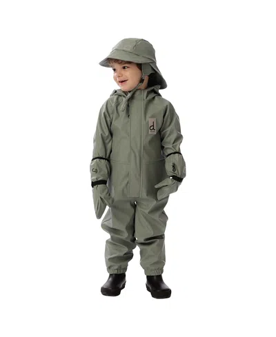 Deux Par Deux Unisex Elastic Cuff One Piece Hooded Rain - Baby In Green
