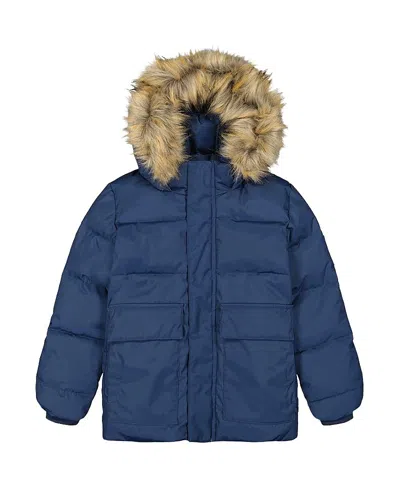 Deux Par Deux Unisex Faux-fur Hood Insulated Fleece-lined Winter Jacket - Little Kid In Blue