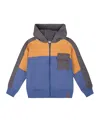 Deux Par Deux Full Zip Fleece Color Block Sweatshirt In Blue