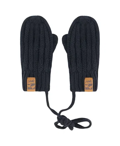 Deux Par Deux Unisex Knit Mittens With String - Baby In Black
