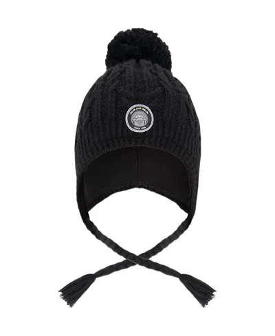 Deux Par Deux Unisex Lined Winter Hat With Pompom - Little Kid, Big Kid In Black