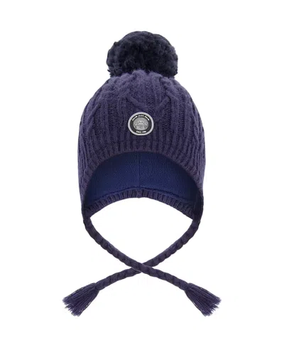 Deux Par Deux Unisex Lined Winter Hat With Pompom - Little Kid, Big Kid In Blue