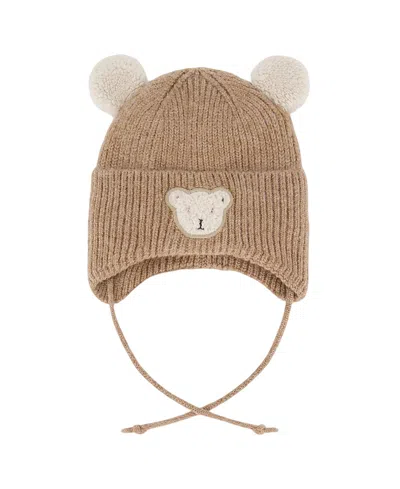 Deux Par Deux Unisex Lined Winter Knit Hat With Ear Flaps - Baby In Brown