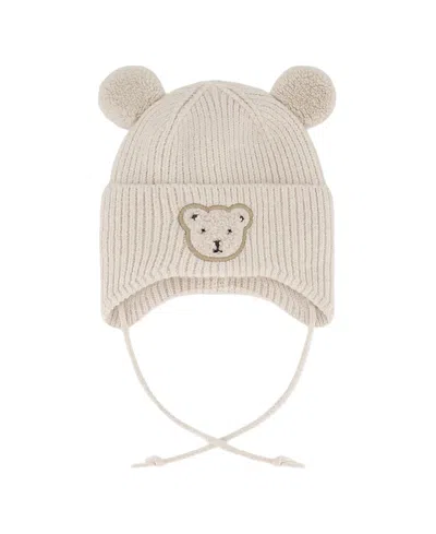 Deux Par Deux Unisex Lined Winter Knit Hat With Ear Flaps - Baby In White