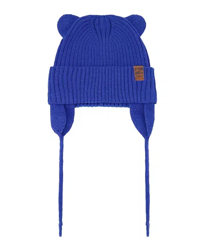 Deux Par Deux Unisex Logo Patch Ribbed Knit Hat - Baby In Blue