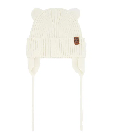 Deux Par Deux Unisex Logo Patch Ribbed Knit Hat - Baby In White