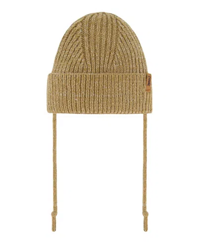 Deux Par Deux Unisex Mid-season Knit Hat With Strings - Baby In Pine Bark
