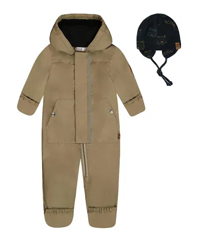 Deux Par Deux Unisex Mid-season One-piece Outerwear With Printed Hat - Baby In Taupe
