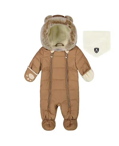 Deux Par Deux Unisex One-piece Layette Snowsuit Designed For Car Seat - Baby In Brown