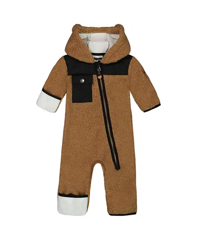 Deux Par Deux Unisex One-piece Sherpa Mid-season Outerwear - Baby In Tan And Black