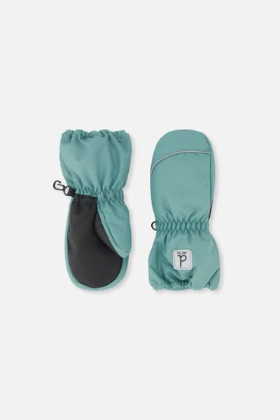 Deux Par Deux Kids'  Unisex Play Waterproof Rubberized Palm Winter Mittens In Green