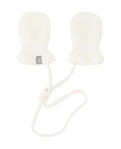 Deux Par Deux Unisex Plush Fleece Soft Lined Attached String Mittens - Baby In White