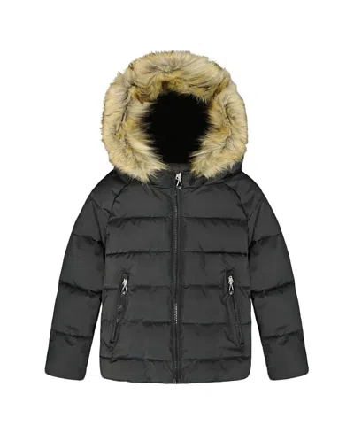 Deux Par Deux Unisex Puffy Winter Jacket - Big Kid In Black