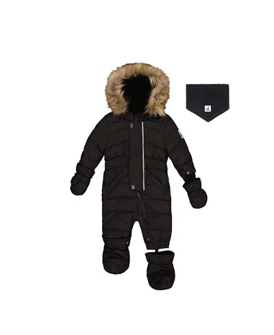 Deux Par Deux Unisex Quilted Fleece-lined One Piece Snowsuit - Baby In Black