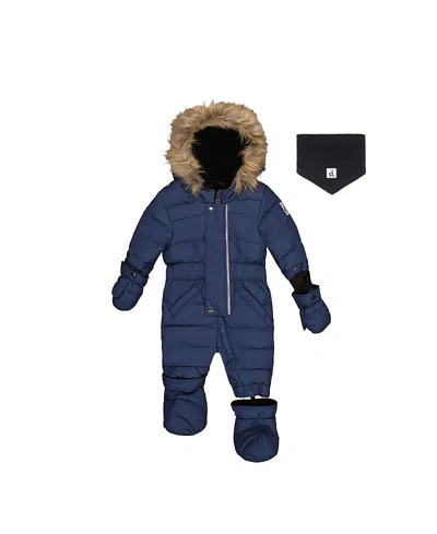 Deux Par Deux Unisex Quilted Fleece-lined One Piece Snowsuit - Baby In Blue