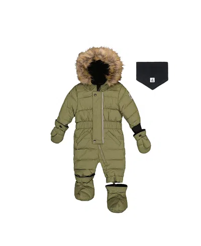 Deux Par Deux Unisex Quilted Fleece-lined One Piece Snowsuit - Baby In Green