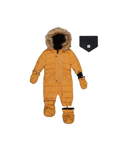 Deux Par Deux Unisex Quilted Fleece-lined One Piece Snowsuit - Baby In Orange