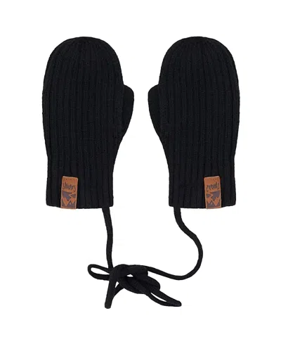 Deux Par Deux Unisex Rib Knit Mittens With Cord - Baby In Black