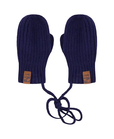Deux Par Deux Unisex Rib Knit Mittens With Cord - Baby In Blue