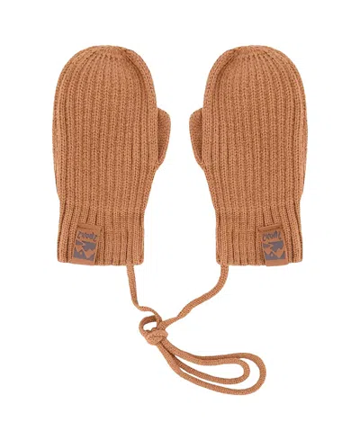 Deux Par Deux Unisex Rib Knit Mittens With Cord - Baby In Brown