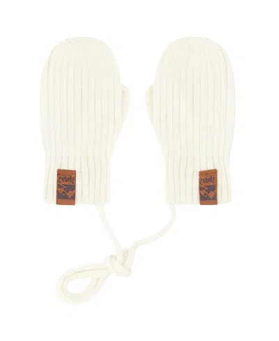 Deux Par Deux Unisex Rib Knit Mittens With Cord - Baby In White