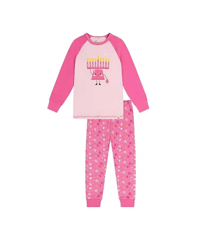 Deux Par Deux Unisex Two Piece Hanukkah Raglan Top Elastic Waist Pants Pajama Set - Little Kid In Pink