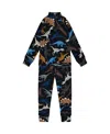 Deux Par Deux Unisex Two-piece Thermal Black Dinosaur Print Underwear Seat - Big Kid In Black