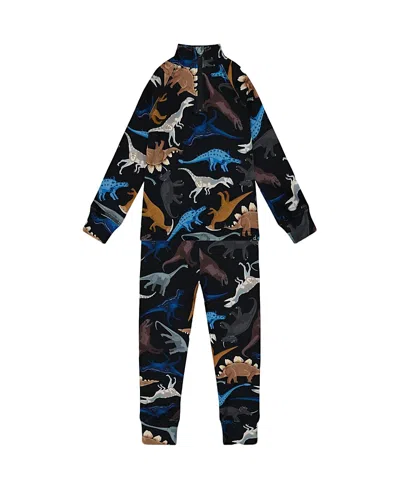 Deux Par Deux Unisex Two-piece Thermal Black Dinosaur Print Underwear Seat - Big Kid