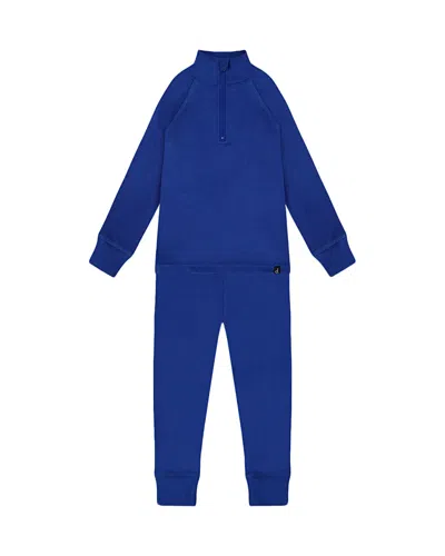 Deux Par Deux Unisex Two-piece Thermal Underwear Set - Little Kid In Blue