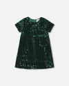 Deux Par Deux Velvet Short Sleeve Dress In Green