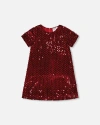 Deux Par Deux Kids'  Velvet Short Sleeve Dress In Red