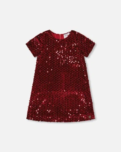 Deux Par Deux Kids'  Velvet Short Sleeve Dress In Red