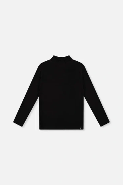 Deux Par Deux Kids' Brushed Rib Mock Neck Top Dark Blue In Black