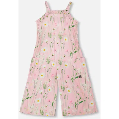 Deux Par Deux Kids'  Viscose Flowers Sleeveless Jumpsuit In Multi