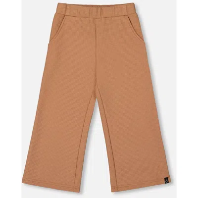 Deux Par Deux Kids'  Waffle Flare Leg Pants In Brown