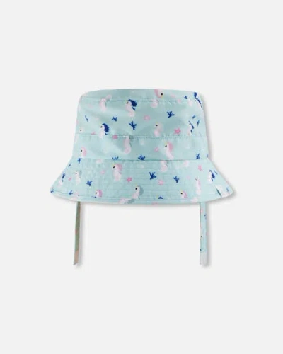 Deux Par Deux Babies'  Wide Brim Beach Seahorse Print Beach Hat In Blue