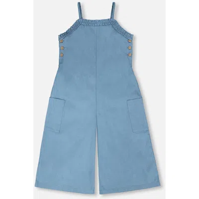 Deux Par Deux Kids'  Wide Leg Chambray Sleeveless Jumpsuit In Blue