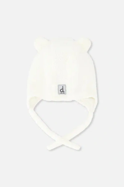 Deux Par Deux Kids'  Winter Fleece Bear Ears Earflap Hat In Off-white
