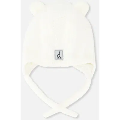 Deux Par Deux Kids'  Winter Fleece Bear Ears Earflap Hat In White