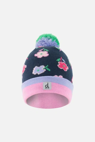 Deux Par Deux Kids'  Winter Floral Pompom Lined Knit Hat In Multi
