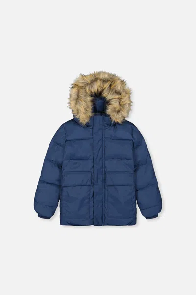 Deux Par Deux Kids' Winter Jacket With Faux-fur Hood Dark Blue