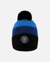 Deux Par Deux Winter Knit Hat With Pompom And Lining In Blue