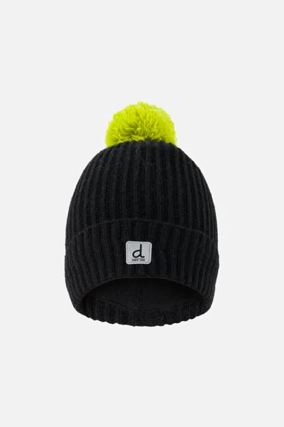 Deux Par Deux Kids' Winter Knit Hat With Pompom Black And Green