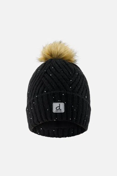 Deux Par Deux Kids' Winter Knit Hat With Pompom Black In Multi