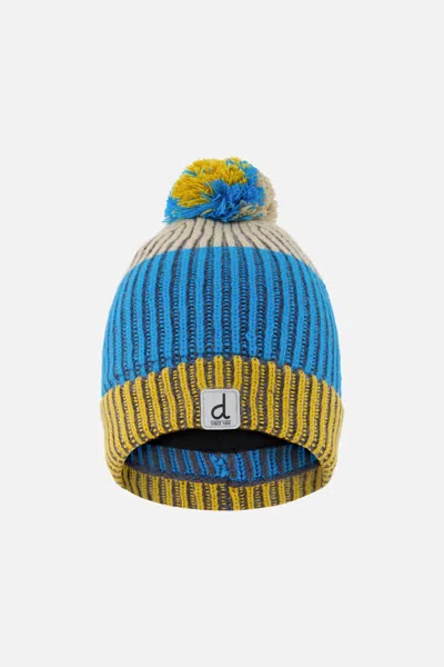 Deux Par Deux Kids' Winter Knit Hat With Pompom Blue And Yellow In Multi