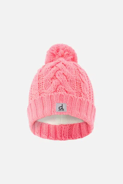 Deux Par Deux Kids' Winter Knit Hat With Pompom Neon Coral In Pink